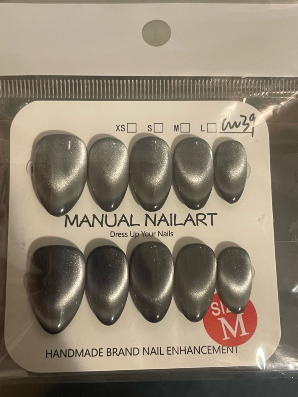 Manual Nailart Metallic Silver Press-On Nails - Size M